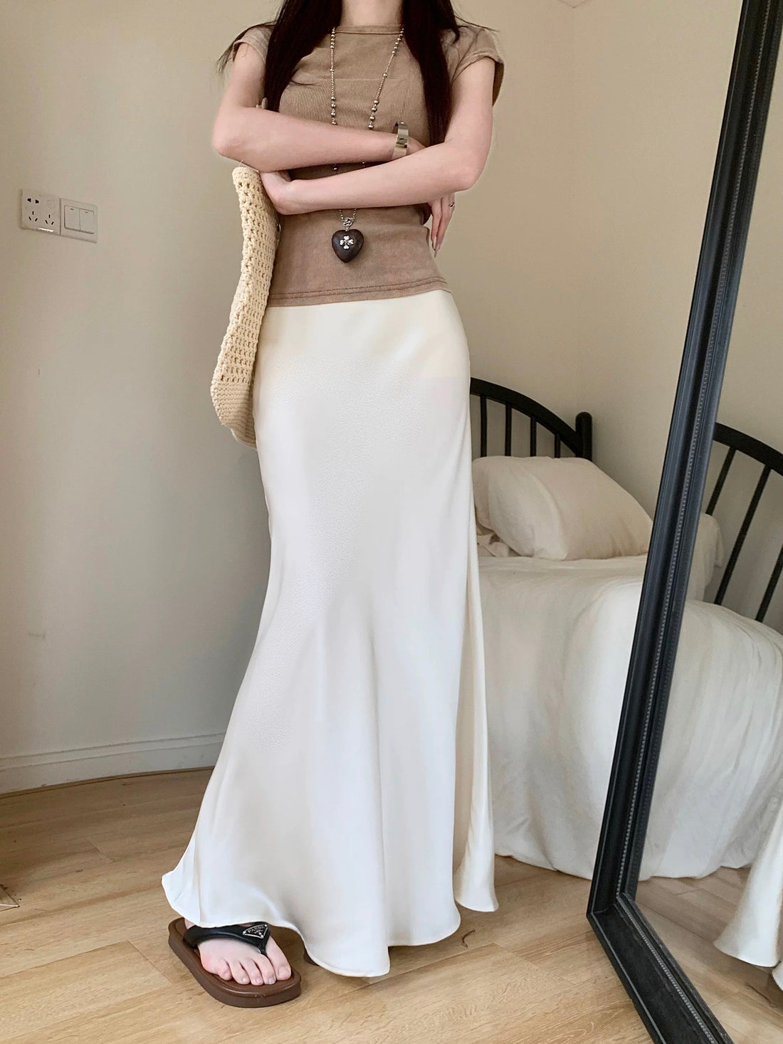 Satin Long Skirt (S, M)