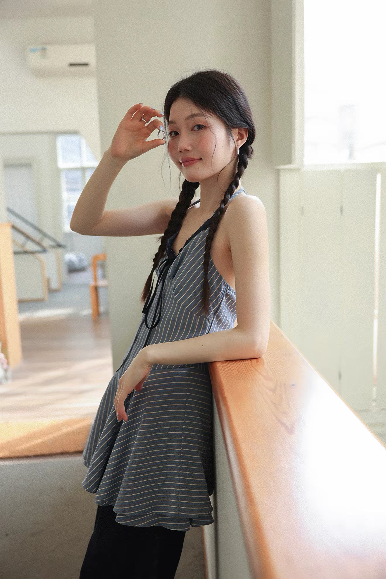 Navy Stripe Strap Mini Dress