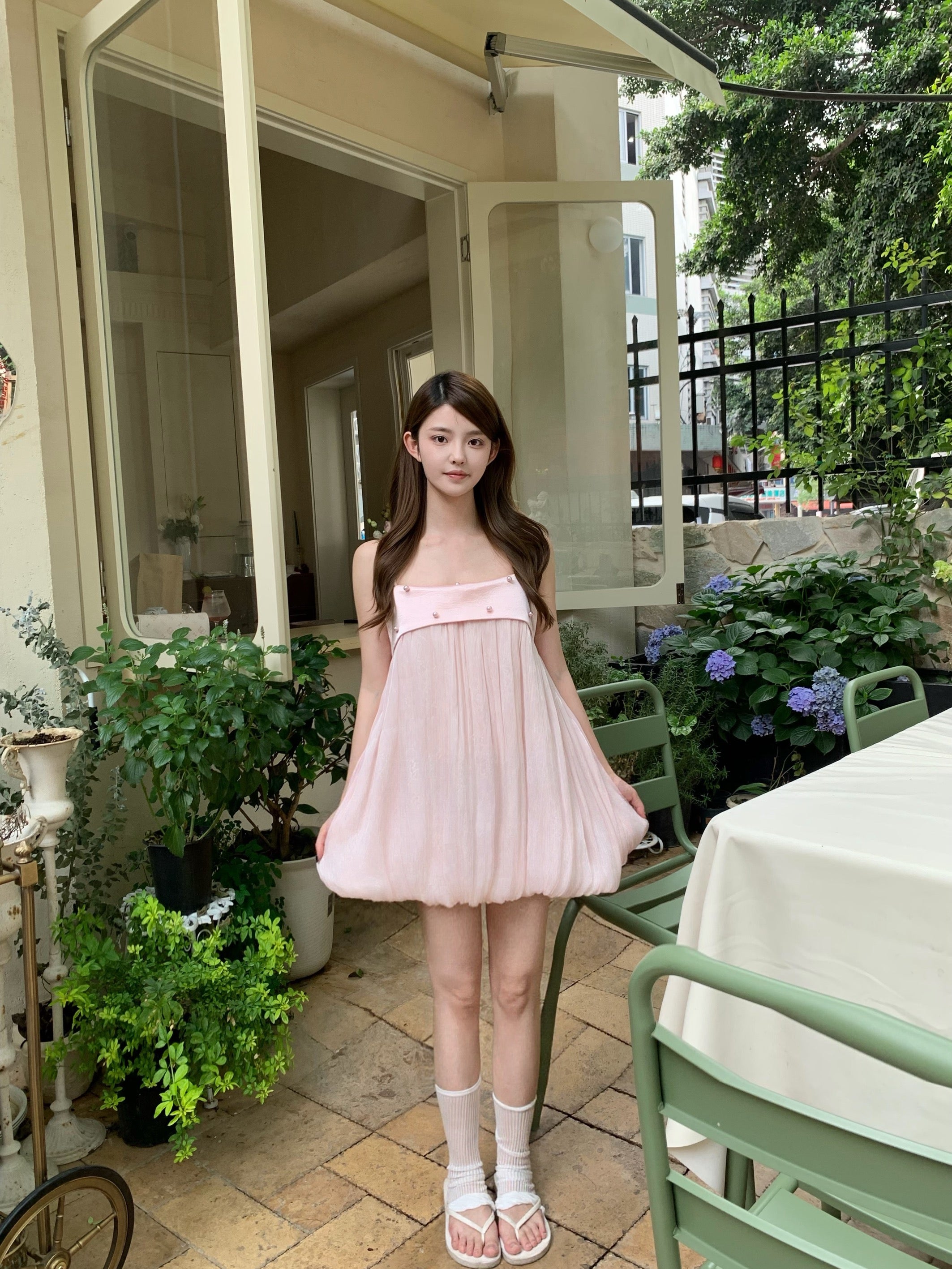 Baby Pink Tube Strap Mesh Dress