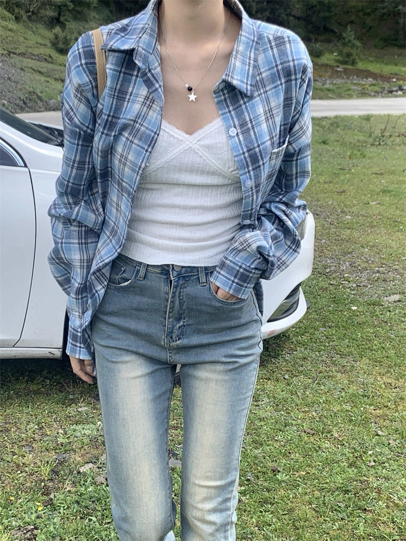 Blue Grid Long Sleeve Shirt