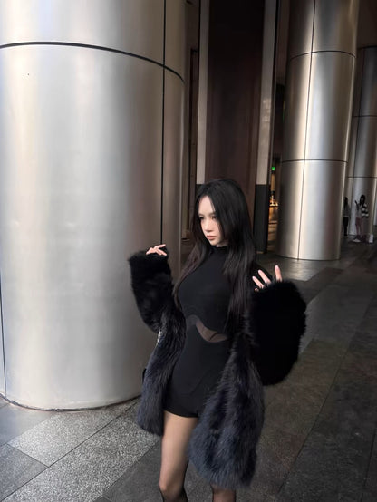Halter Black Waist Cut Long Sleeve Romper