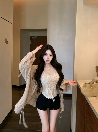 Lantern Sleeve Knitted Cardigan Top