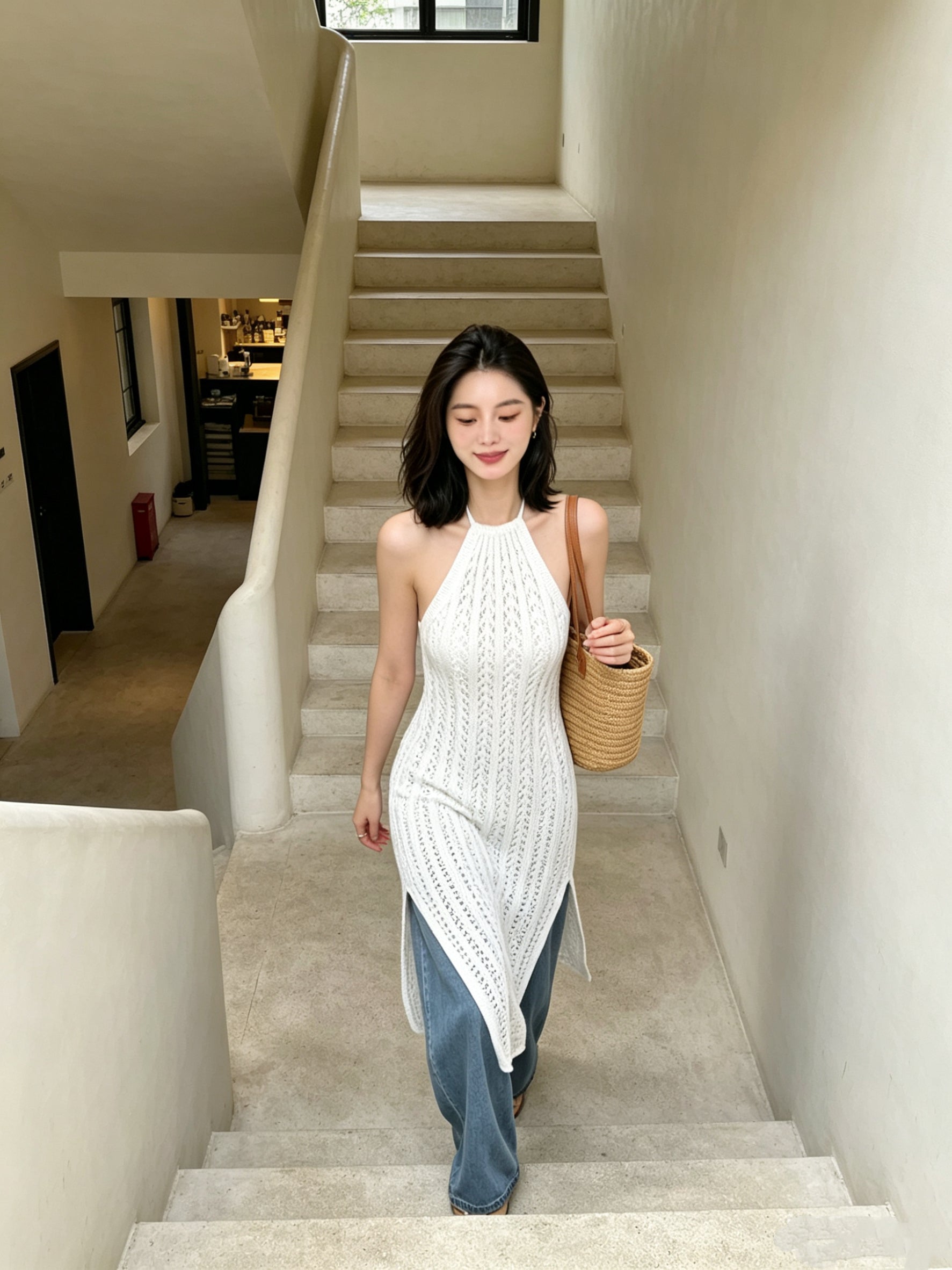 Round Collar Beach Dress (White)