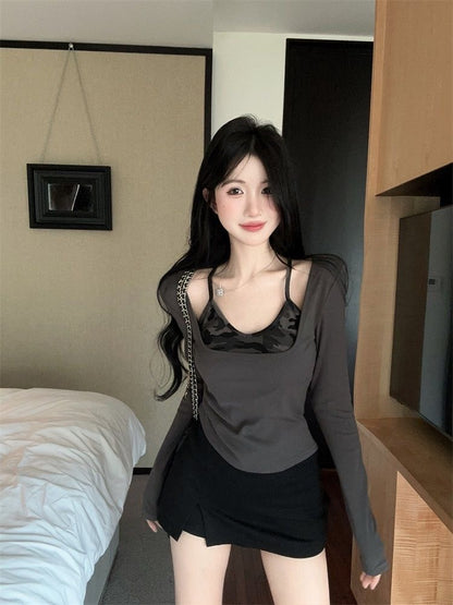 Army Print Long Sleeve Green/Grey Top