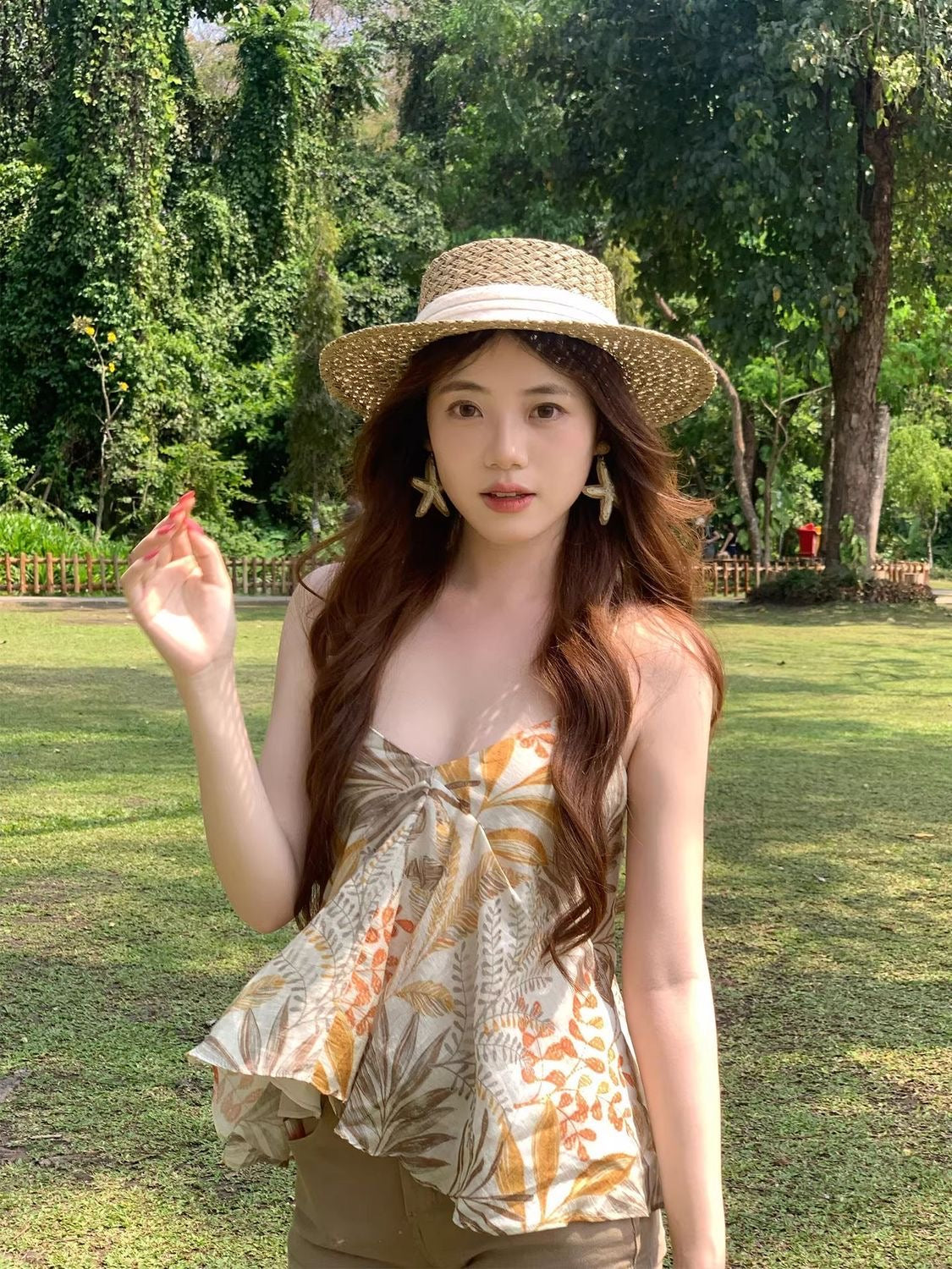Summer Orange Prints Top