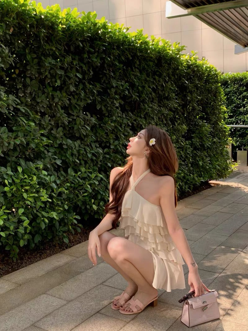 Beige Flo Bareback Layered Dress