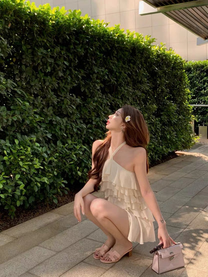 Beige Flo Bareback Layered Dress