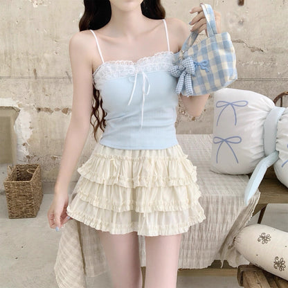 Mix Lace Strap Tube Top (Pink, Green, White, Blue)