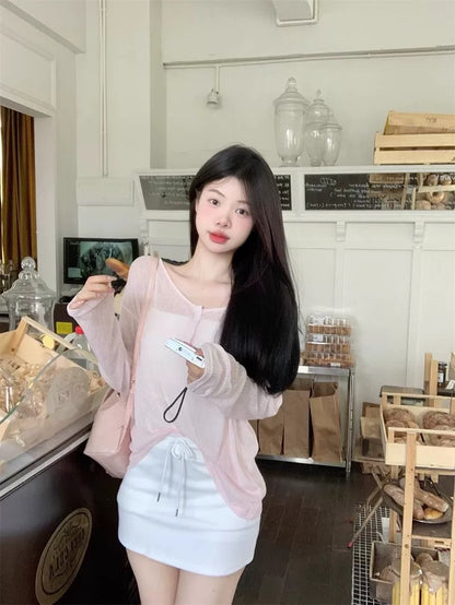 Pink Thin Knitted Long Sleeve Top
