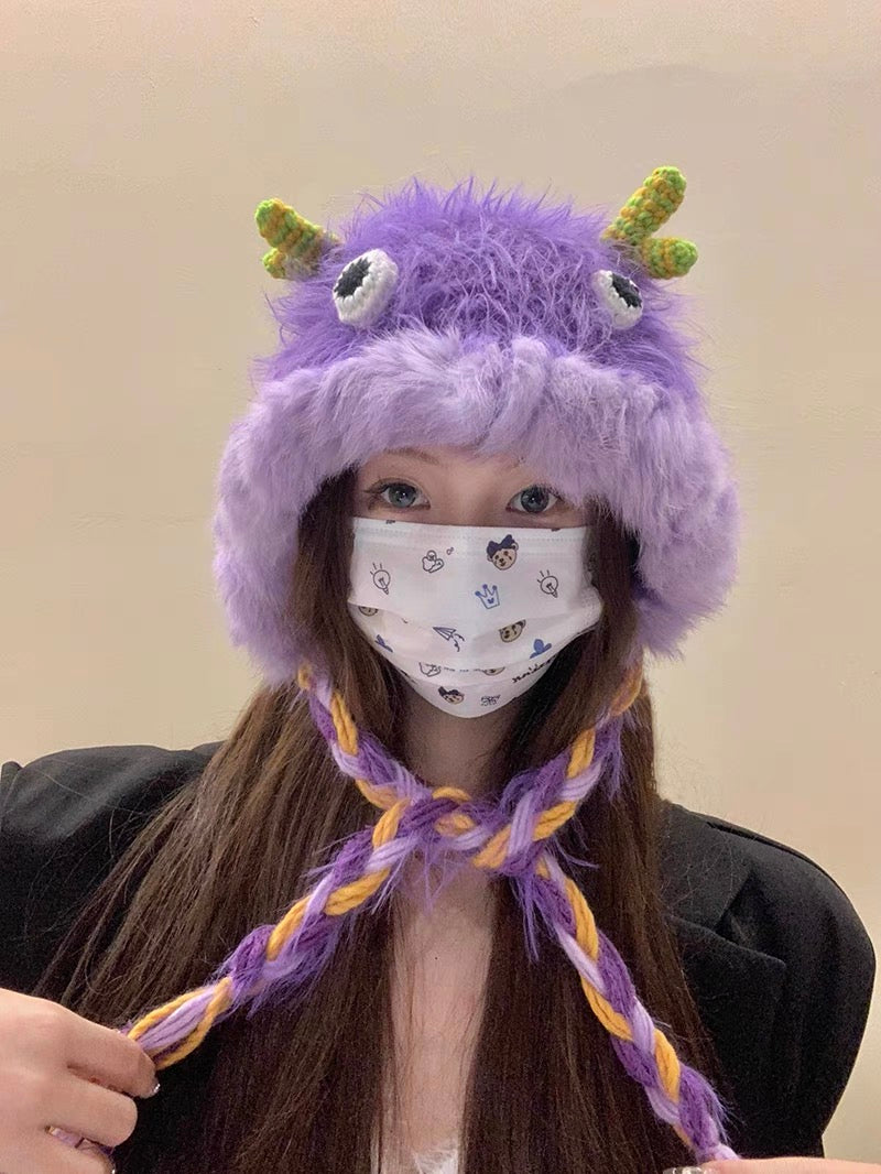 Furry Cute Monster Hat (3 Colours)