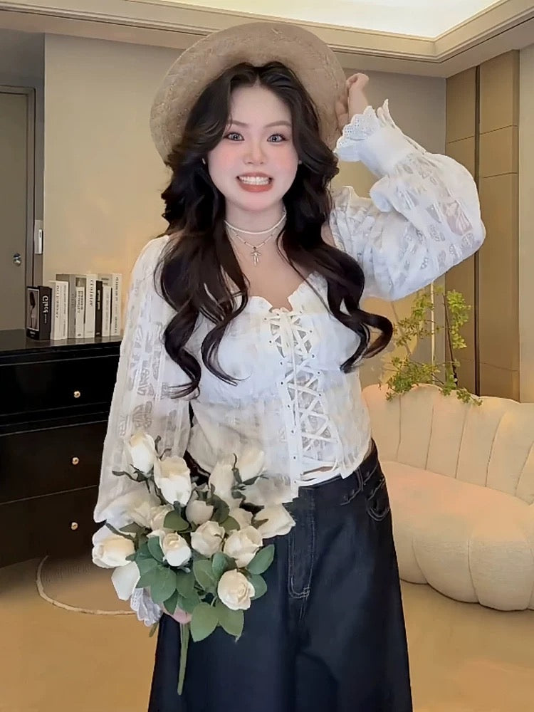 Long Puff Sleeve White Top