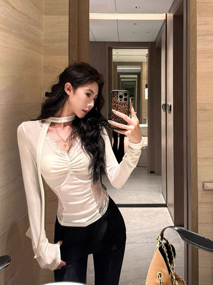 Thin Mix Laces Blink Long Sleeve Top With Strap