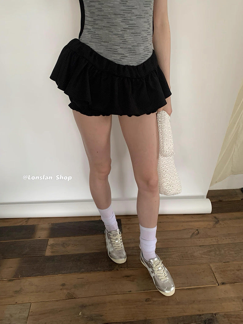 Bareback Grey Top + Low Waist Black Skort