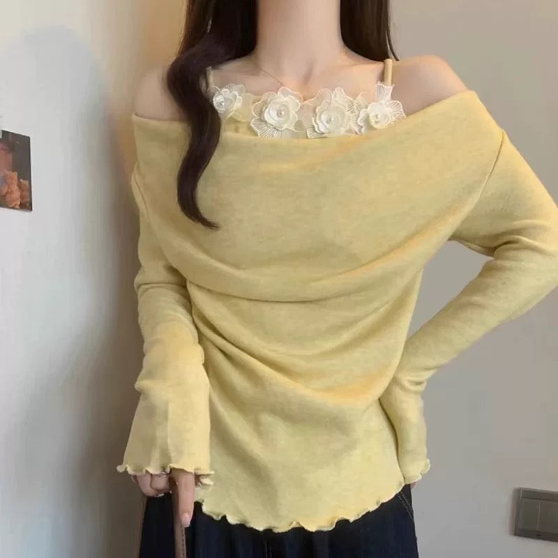 3D Flo Collar Long Sleeve Knitted Top