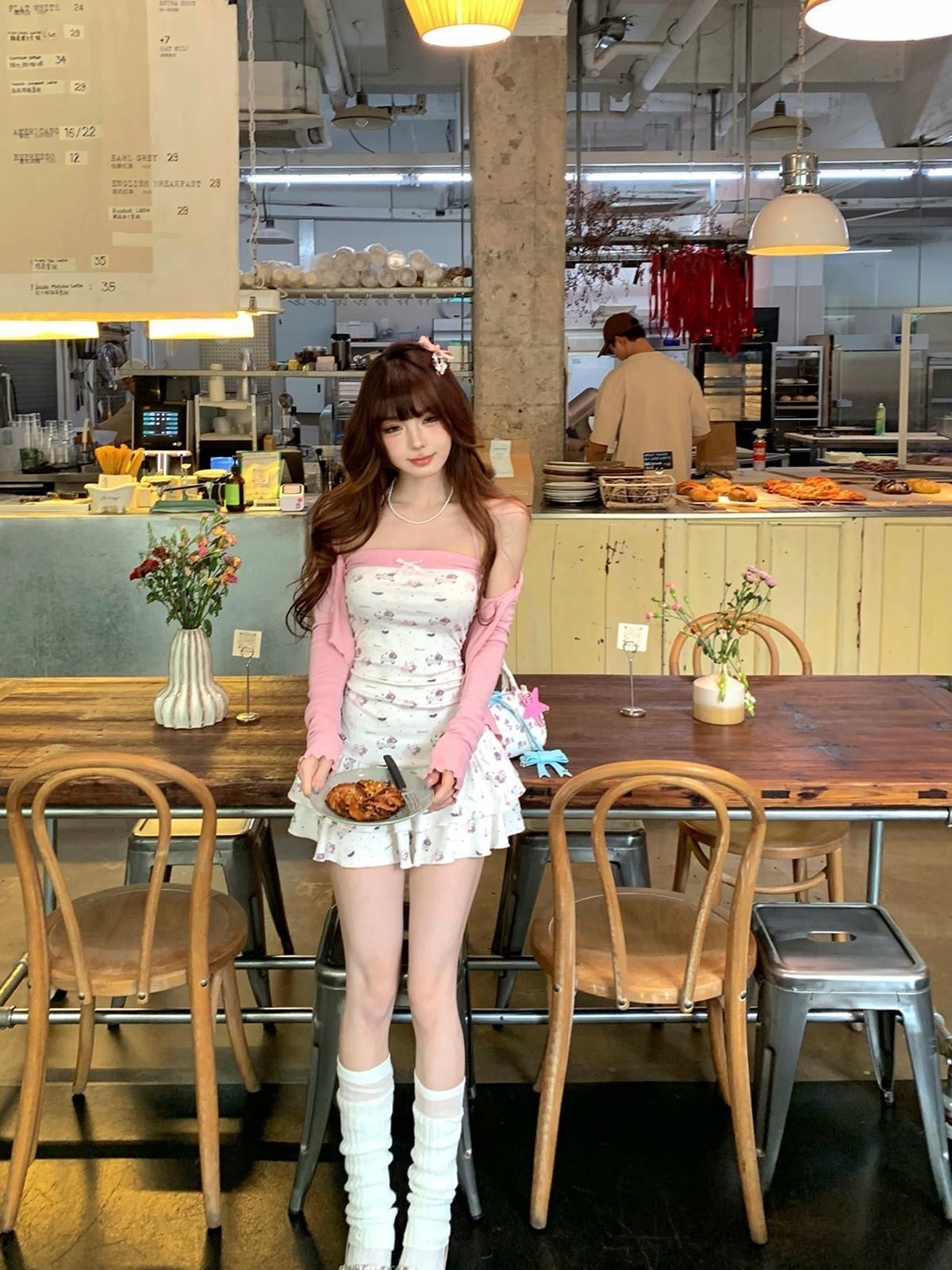 Doggie Tube Dress + Pink Cardigan Set