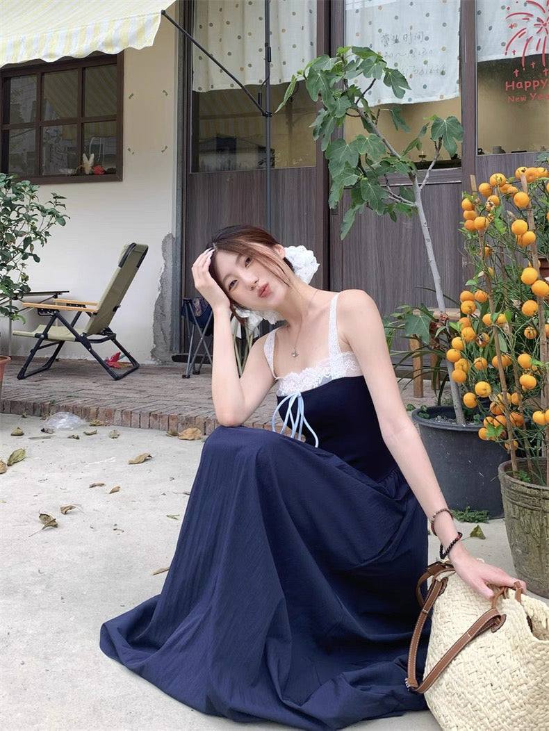 Laces Strap Navy Long Dress