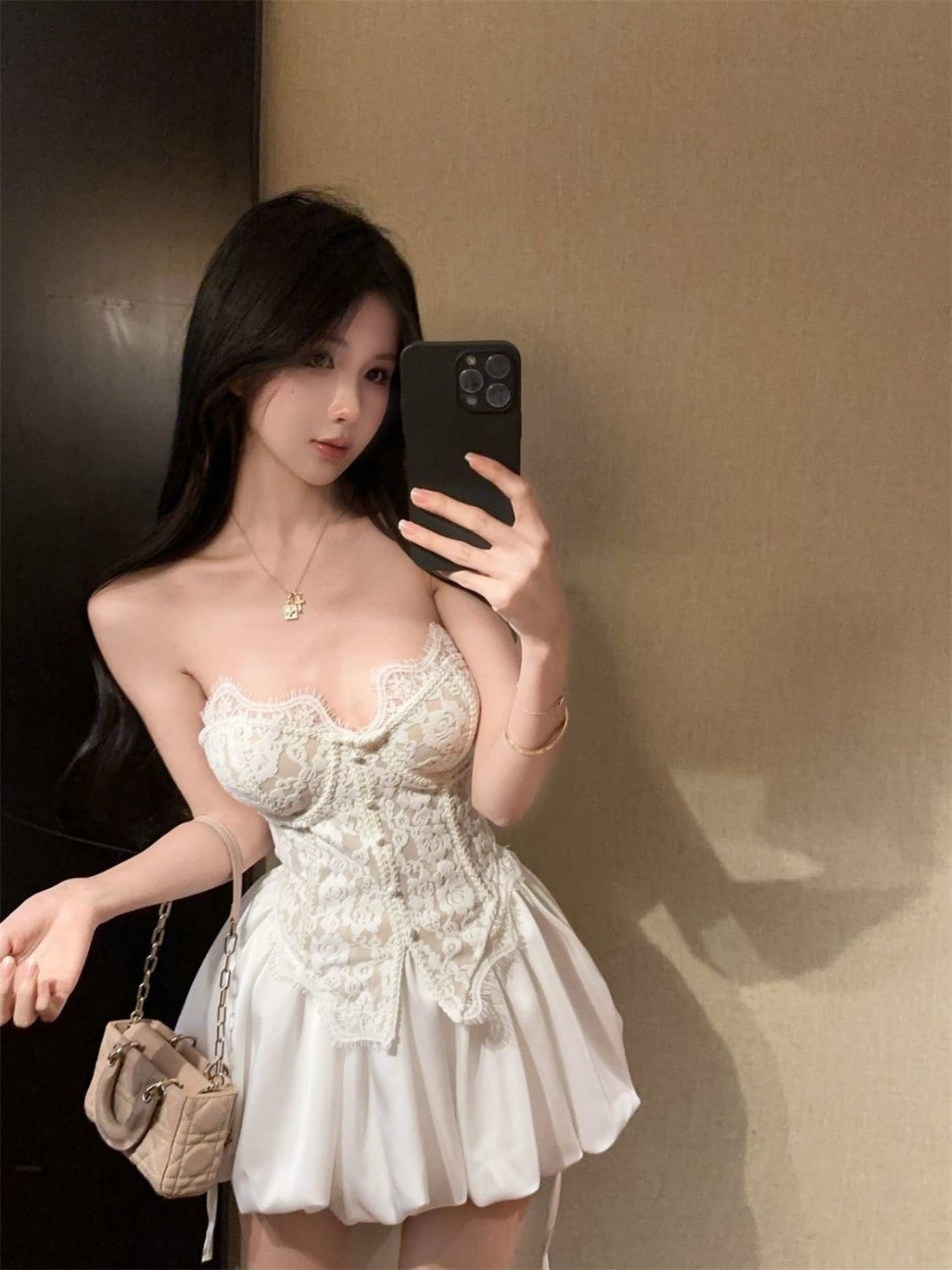 White Lace Top + Skirt Two Piece Set