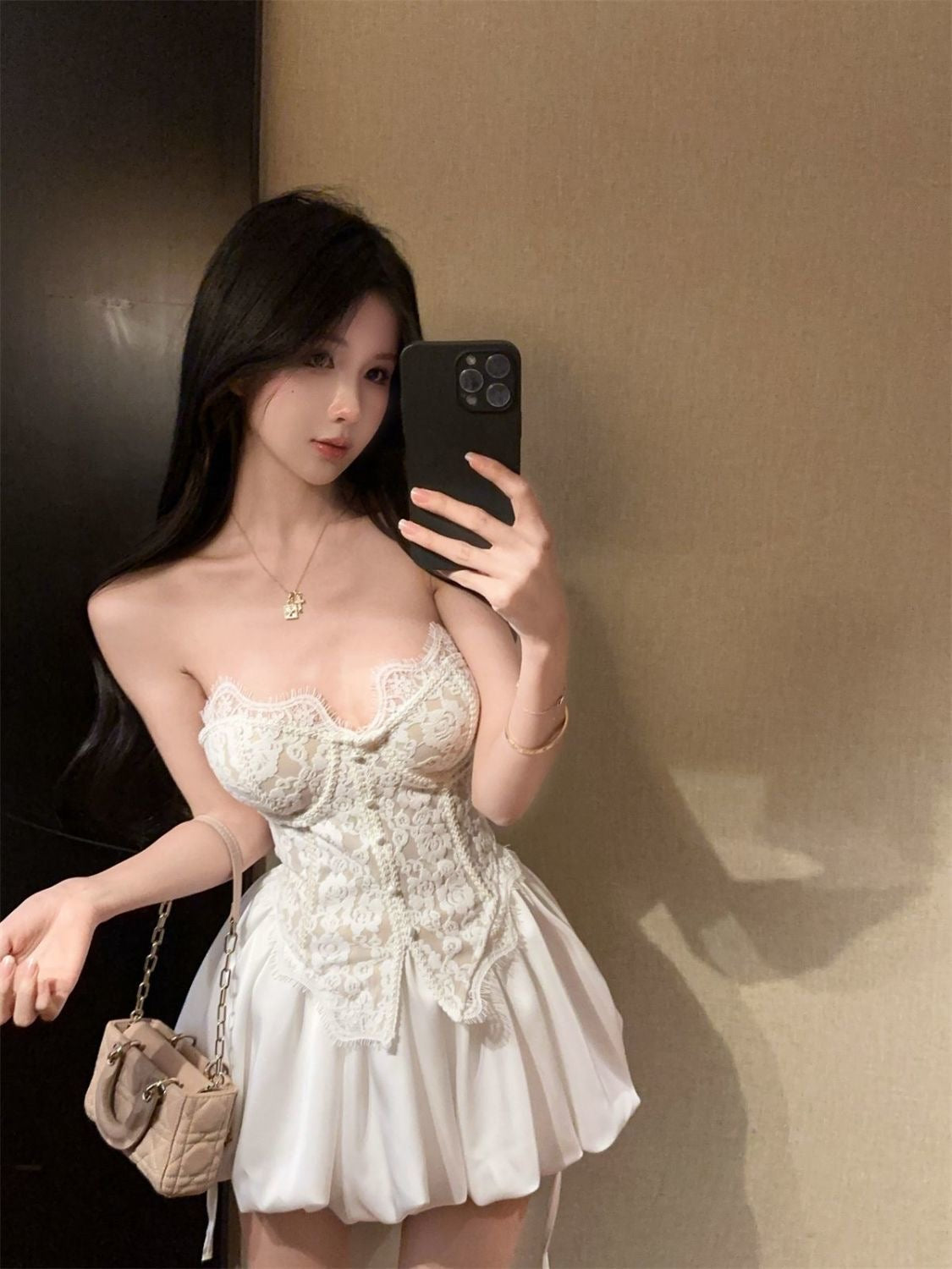 White Lace Top + Skirt Two Piece Set