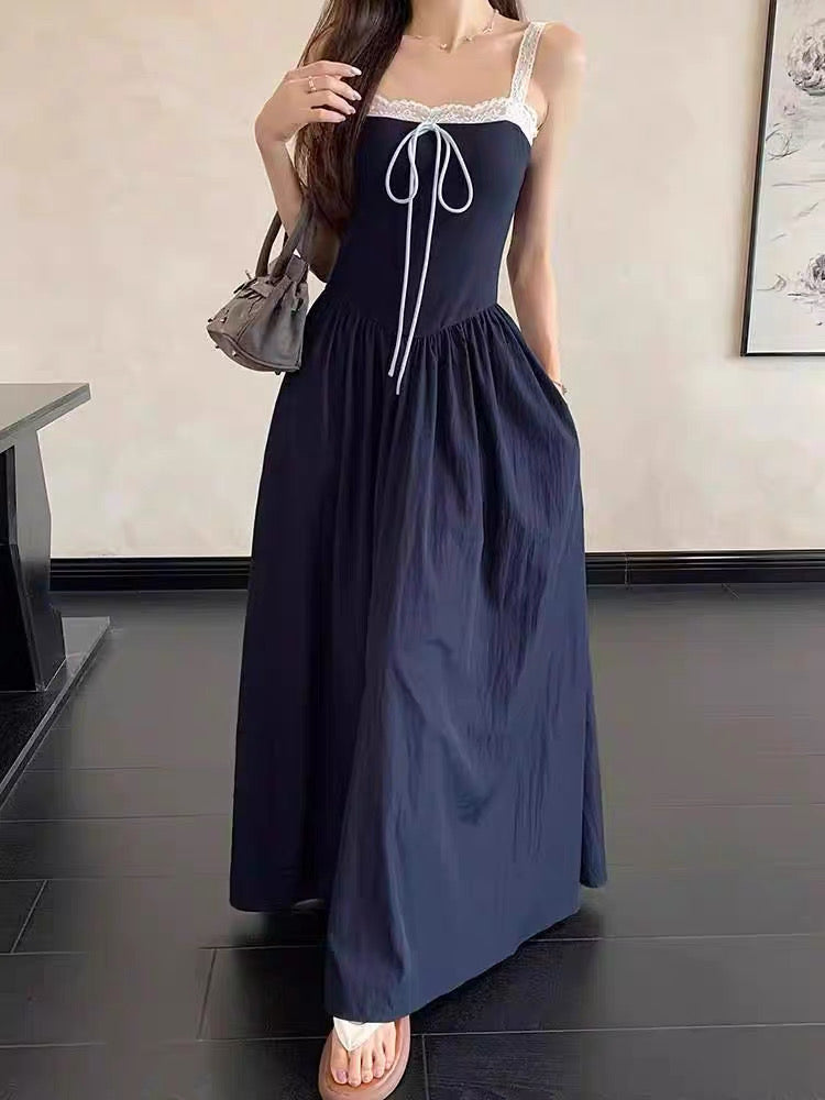 Laces Strap Navy Long Dress