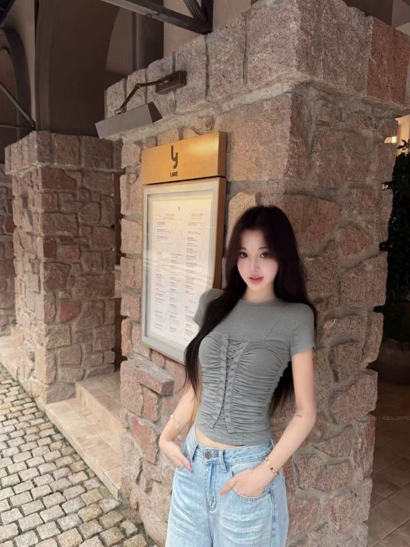 Classic Lace Up Waist Top (White, Grey, Black)