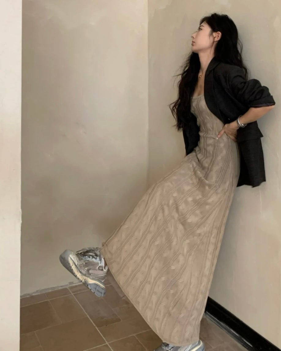 Brown Thick Knitted Maxi Long Dress