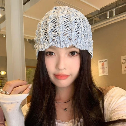Knitted Blue Embroidery Hat