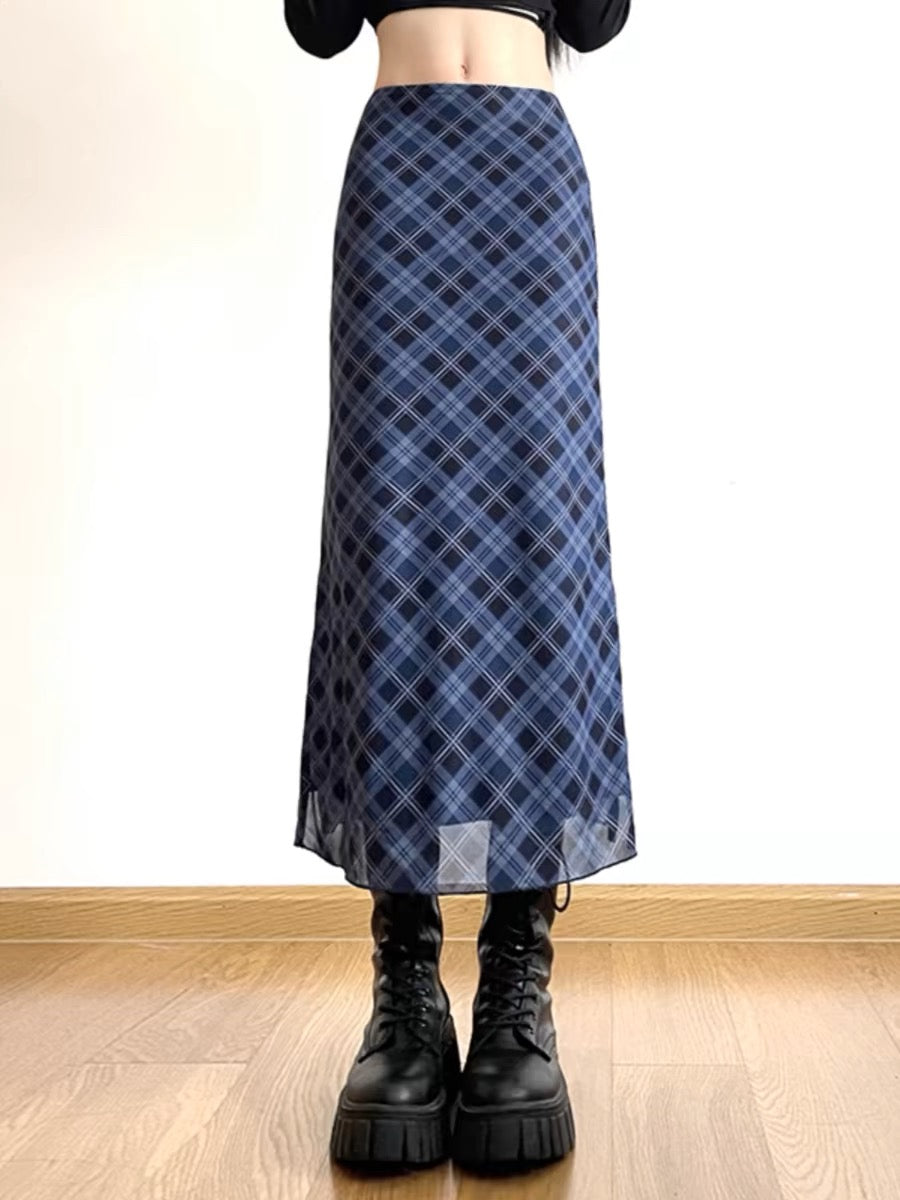 Vintage Grid Mesh Long Skirt (S,M)
