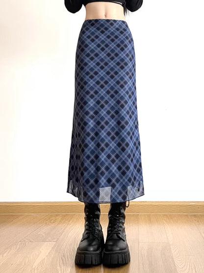 Vintage Grid Mesh Long Skirt (S,M)