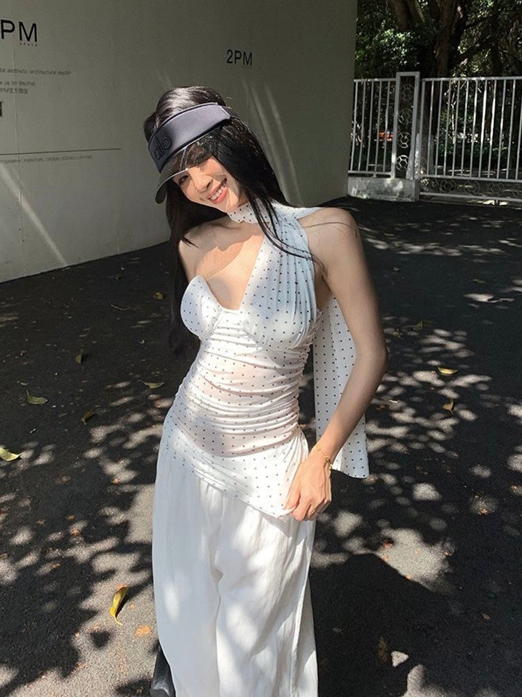 Polka Dot Tube Mesh Top Strap T009