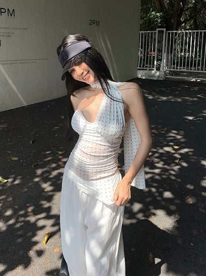Polka Dot Tube Mesh Top Strap T009
