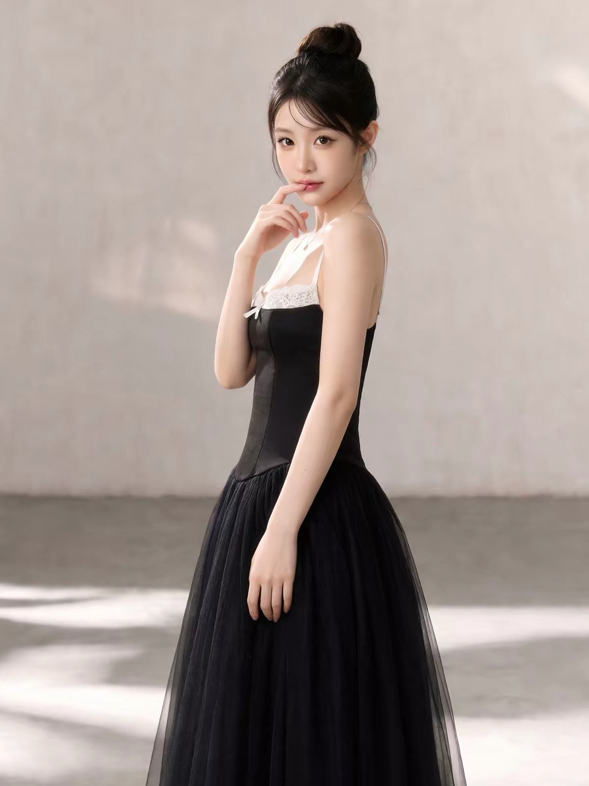 Mix White Laces Black Mesh Maxi Dress (S, M)