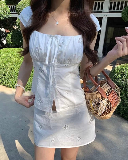 White Top + White Skort Two Piece Set