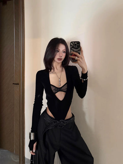 Sexy Mix Laces Long Sleeve Suit