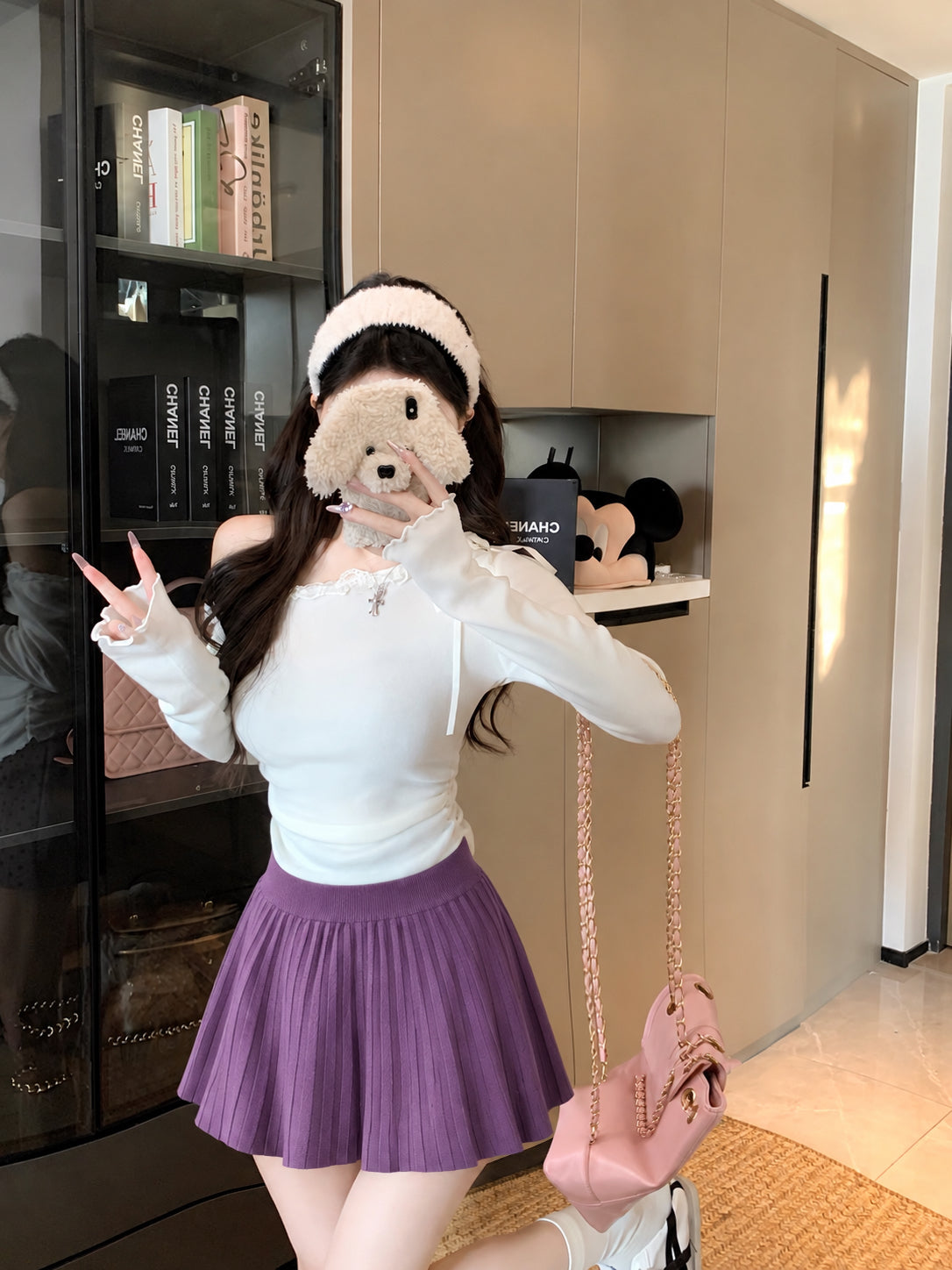 Purple High Waist Knitted Skirt
