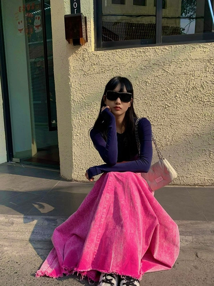 Denim Pink Long Skirt (S)