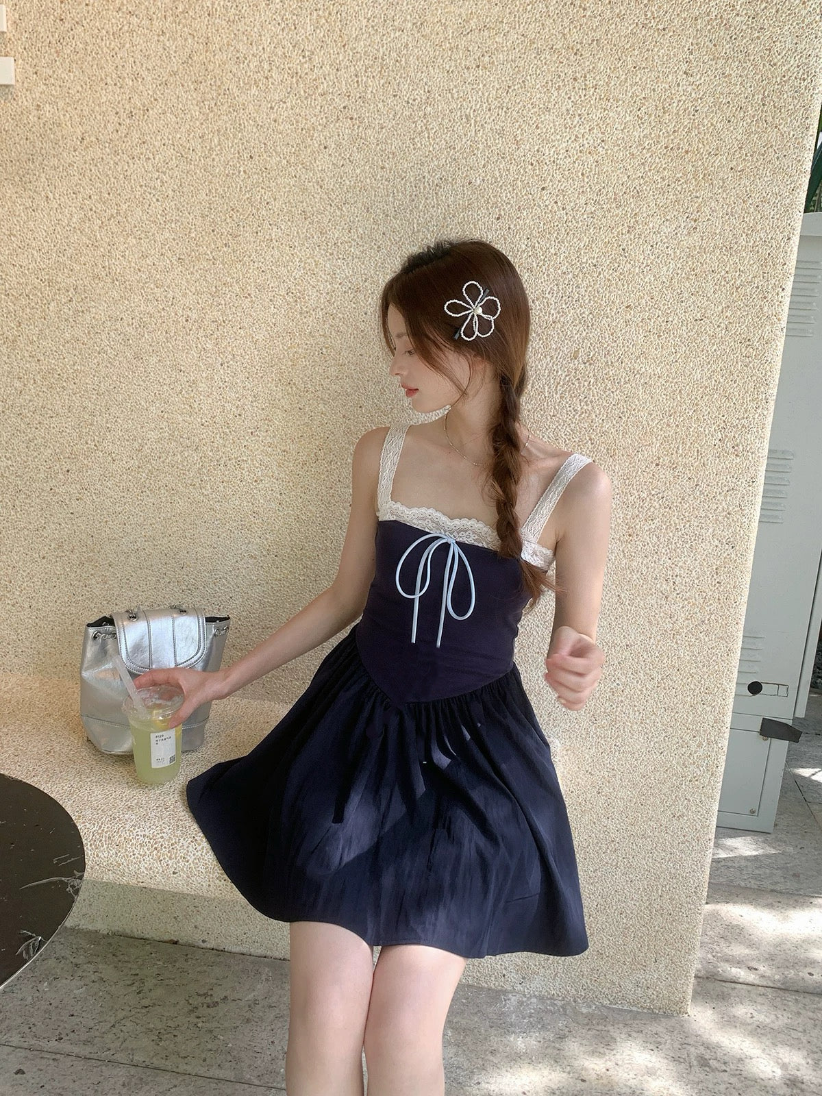 Laces Strap Navy Mini Dress