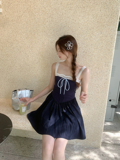 Laces Strap Navy Mini Dress