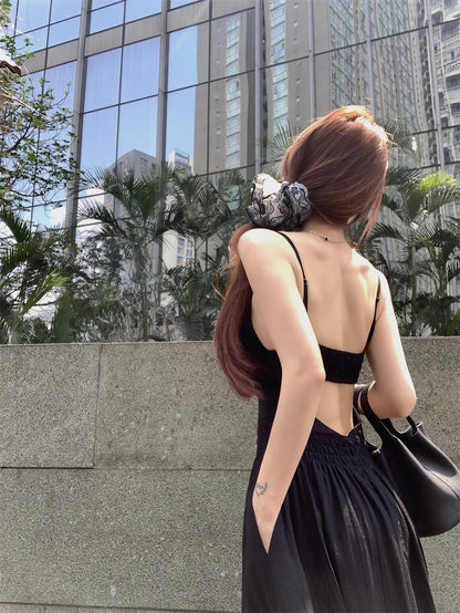 Bareback Summer Strap Dress (Black)