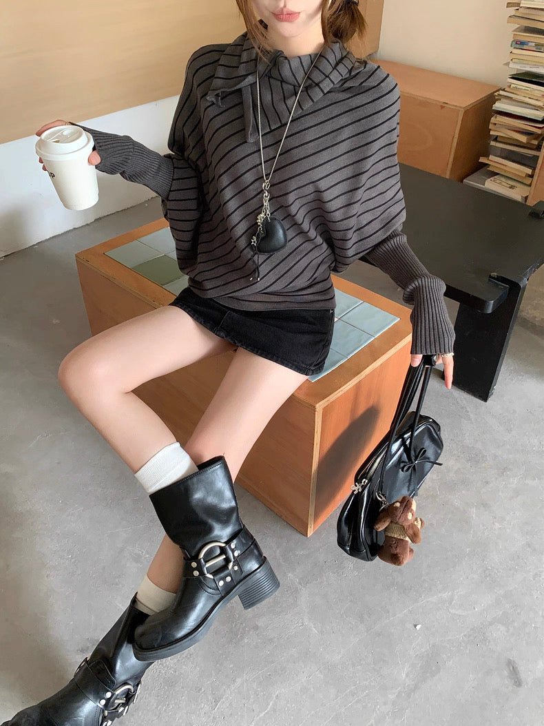 Stripe Grey Long Sleeve Top