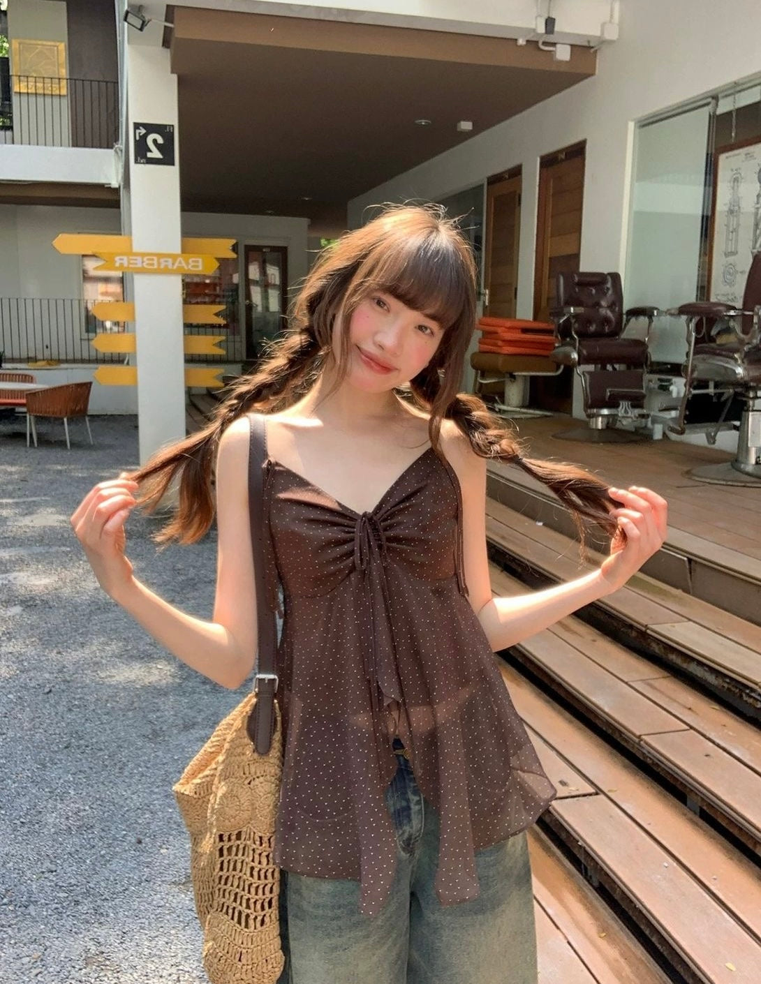 Mini Dot Strap Unequal Top