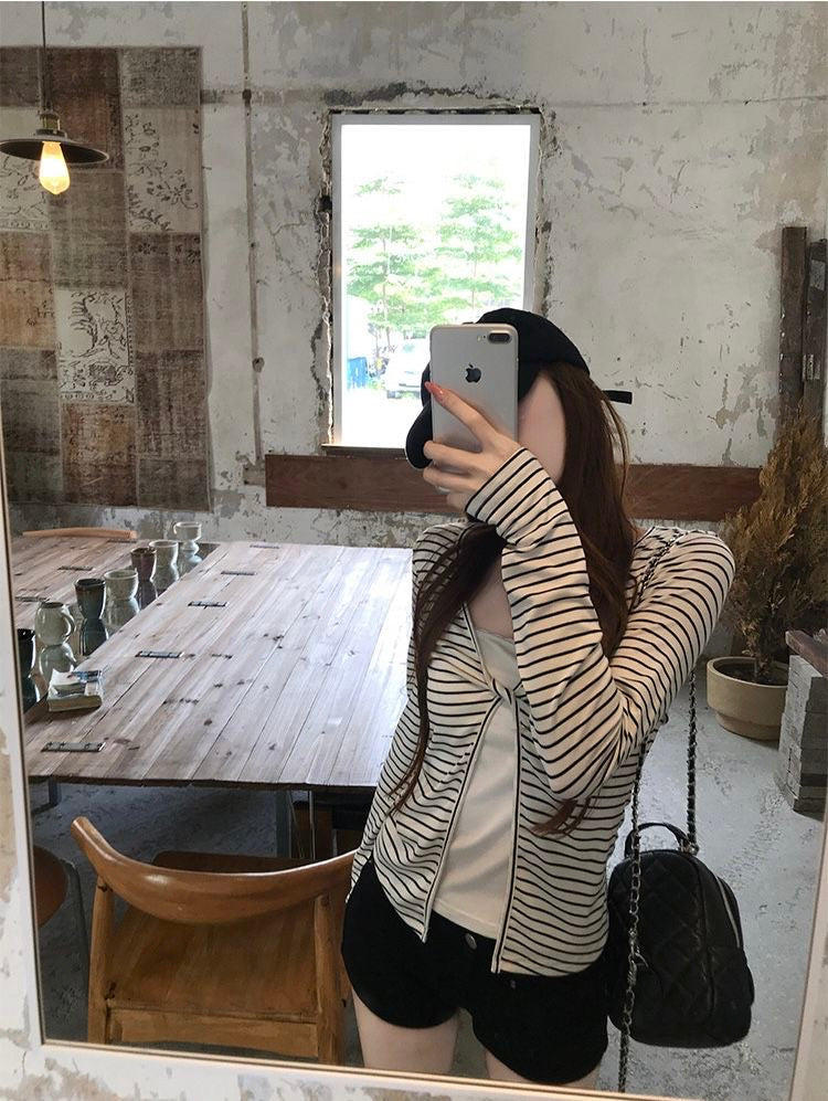 Stripe White Long Sleeve Top