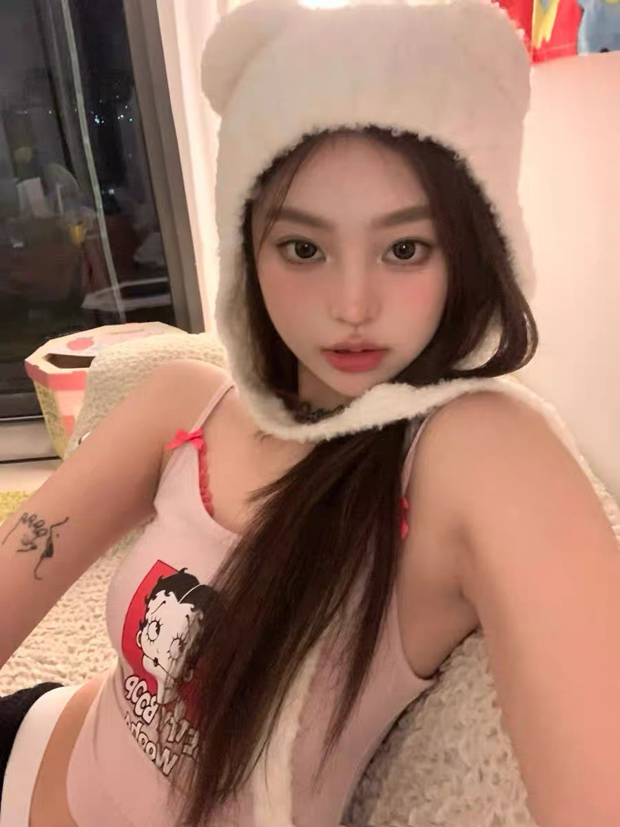 Furry Teddy Hat (White)