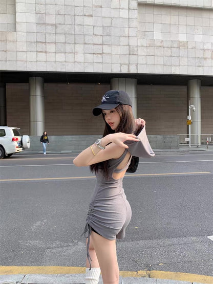 Sleevless Hat Romper (Black,Grey)