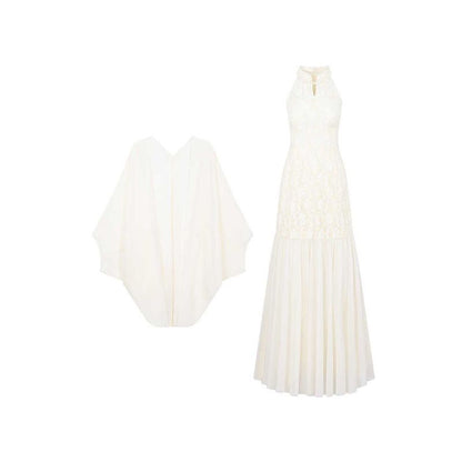 Beige Cheongsam CD022 Long Dress With Cardigan (S, M)