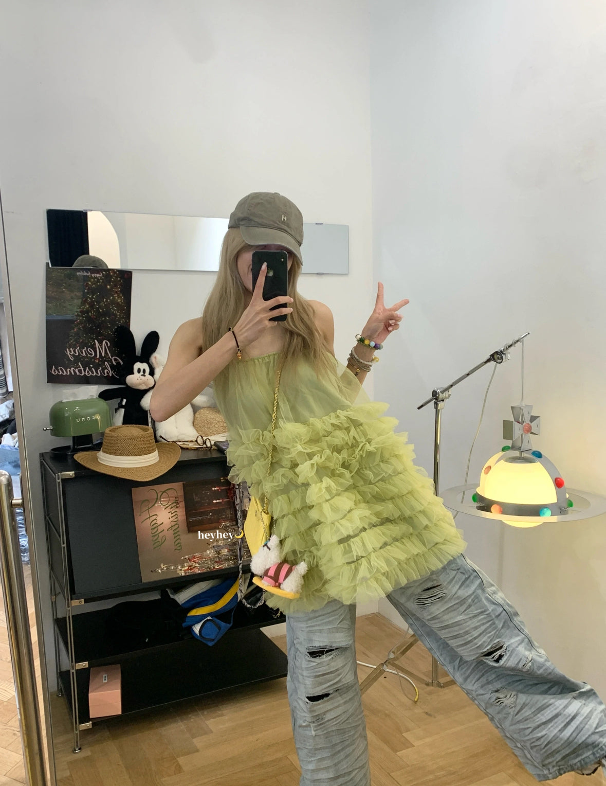 Lime Green Mesh Long Top (Plus Size)