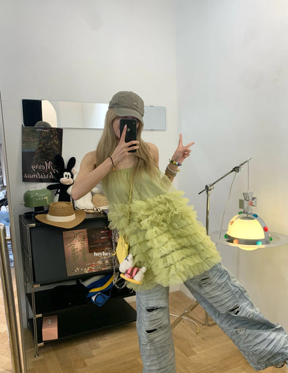 Lime Green Mesh Long Top (Plus Size)