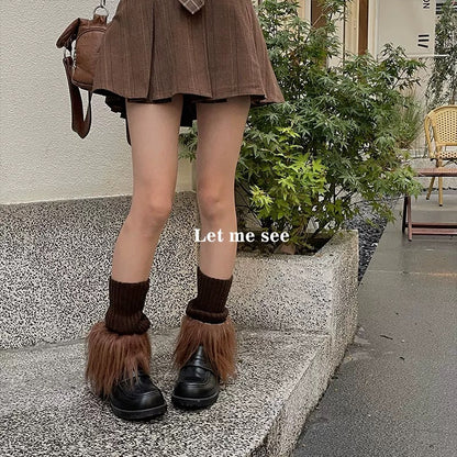 S018 Colour Bottom Furry Midi Socks