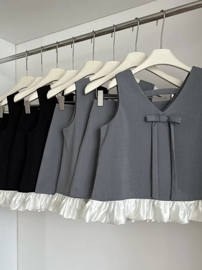 Elle Sleeveless Top + Skirt Two Piece Set (Grey, Black)