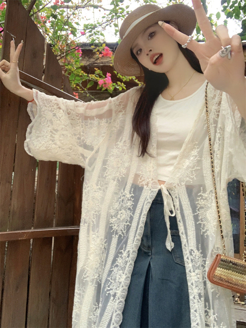 Embroidery Long Cardigan