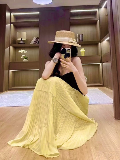 Pleated Chiffon Maxi Long Skirt